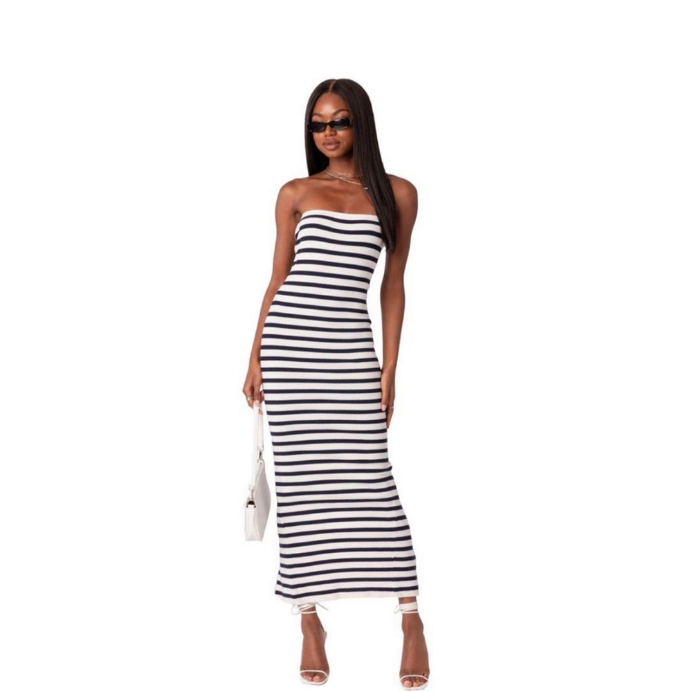Edikted maxi dress strapless black and white Small